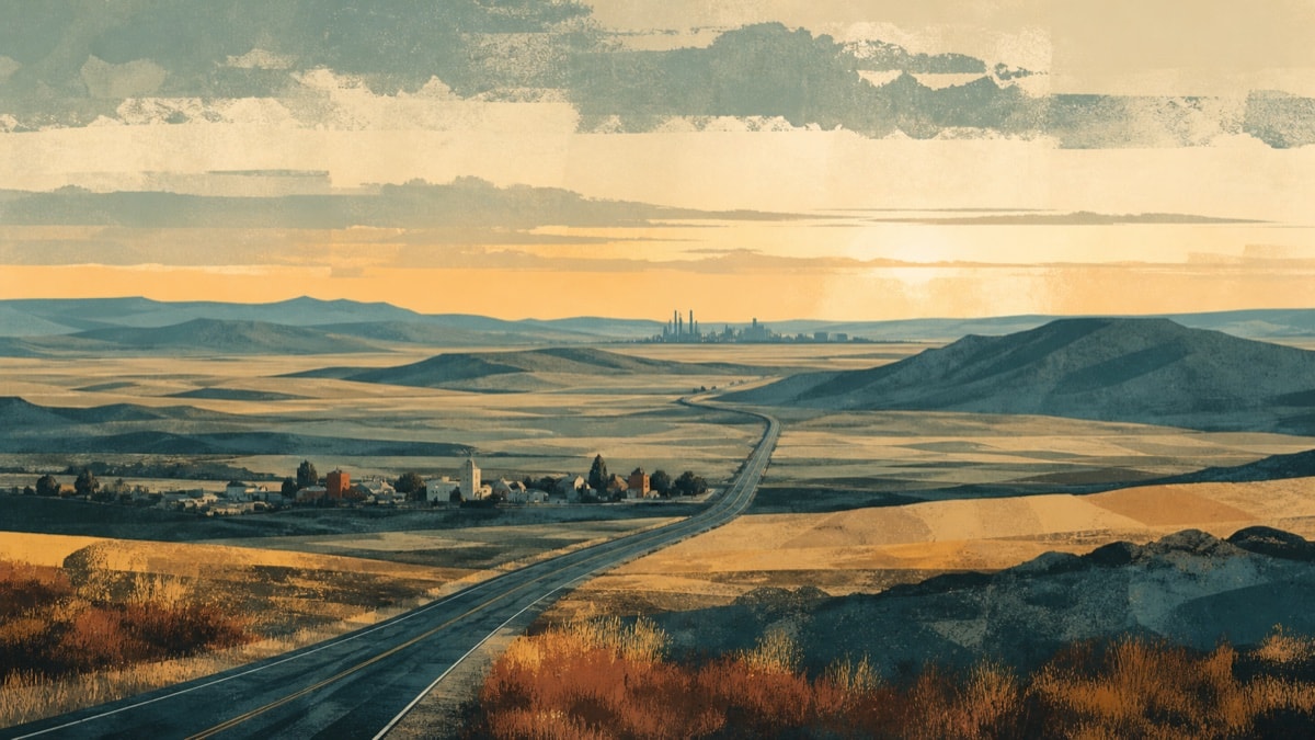 Illustrated high plains landscape with regional infrastructure